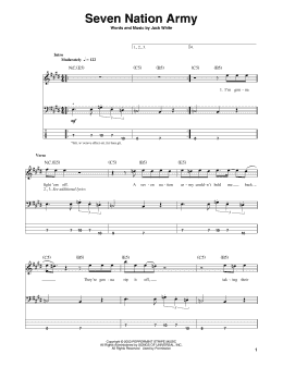 page one of Seven Nation Army (Bass Guitar Tab)