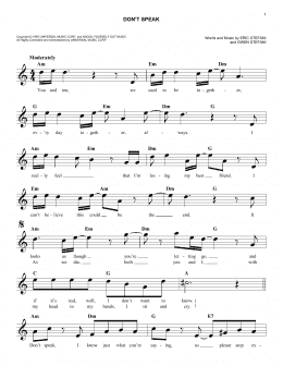 page one of Don't Speak (Easy Lead Sheet / Fake Book)