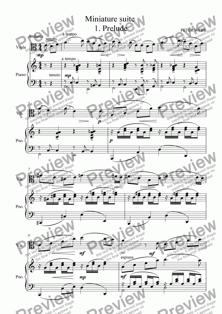 page one of Prelude (from Miniature Suite for viola and piano)