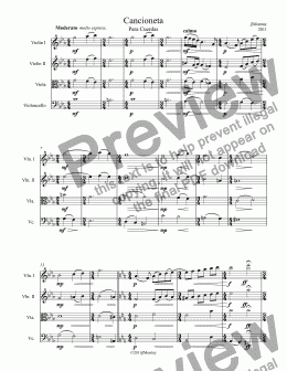 page one of Cancioneta", for String Quartet