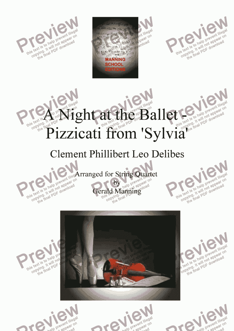 page one of A Night at the Ballet - Delibes, Clement Phillibert Leo. - Pizzicati from 'Sylvia' - arr. for String Quartet by Gerald Manning