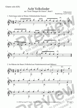 page one of Acht Volkslieder in D-Dur für Gitarre solo (GS) 