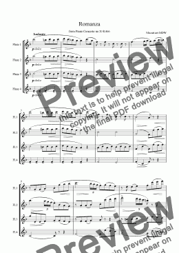 page one of Mozart Romanza for flute quartet