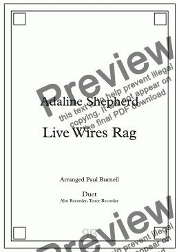 page one of Live Wires Rag, arranged for duet: Alto and Tenor Recorder - Score and Parts
