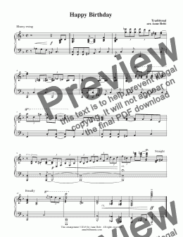 page one of Happy Birthday (piano solo)