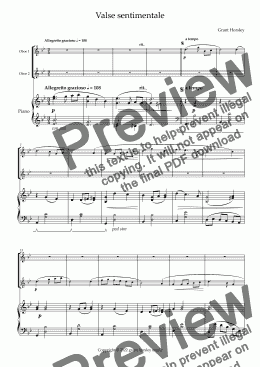page one of "Valse Sentimentale" Original for Oboe Duet and Piano