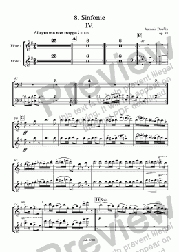 page one of Dvořák, Sinfonie Nr. 8 op. 88, IV. Allegro ma non troppo – 2fl