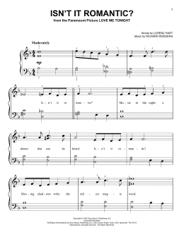 page one of Isn't It Romantic? (Very Easy Piano)