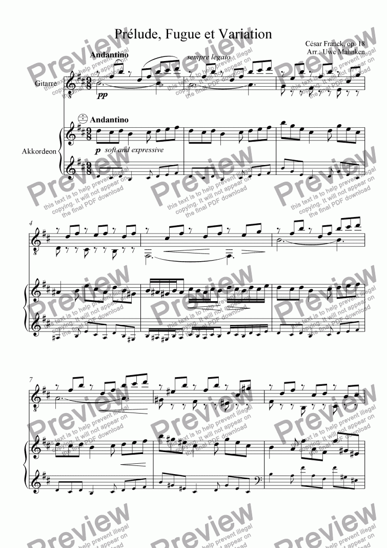 page one of Prélude, Fugue et Variation op. 18 (guitar & accordion)