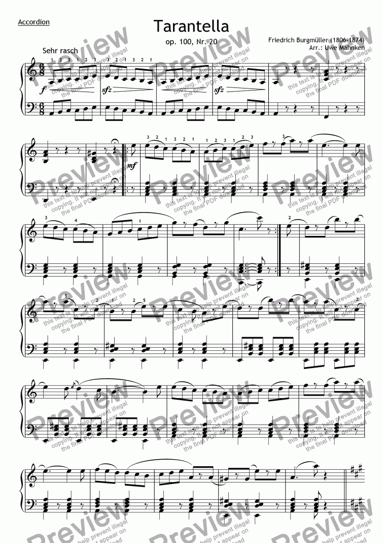 page one of Tarantella op. 100, no. 20 for little accordion