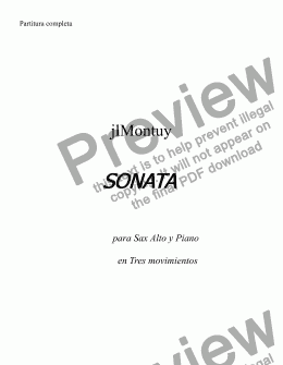 page one of SONATA, for Alto Saxophone  and Piano