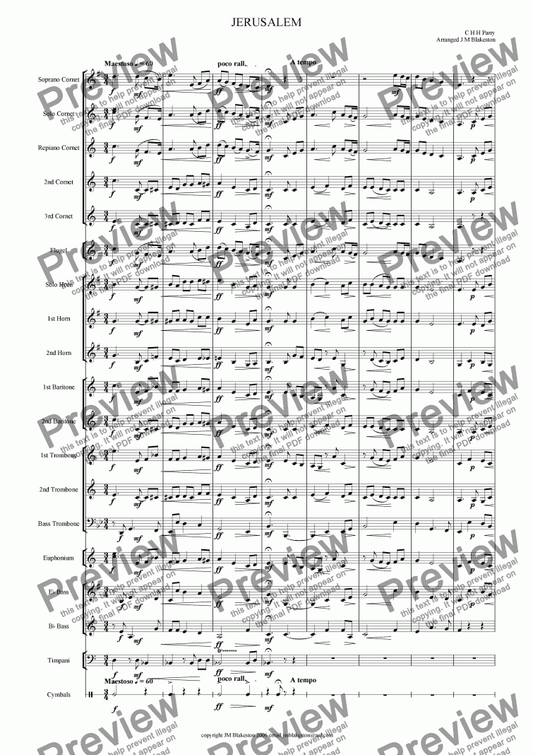 page one of Jerusalem ( Brass Band)