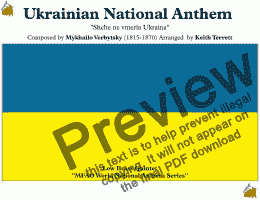 page one of Ukrainian National Anthem Shche ne vmerla Ukraina for Low Brass Quintet MFAO World National Anthem Series