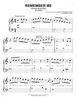 page one of Remember Me (Ernesto de la Cruz) (from Coco) (Big Note Piano)