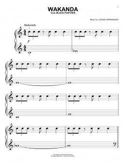 page one of Wakanda (from Black Panther) (Big Note Piano)