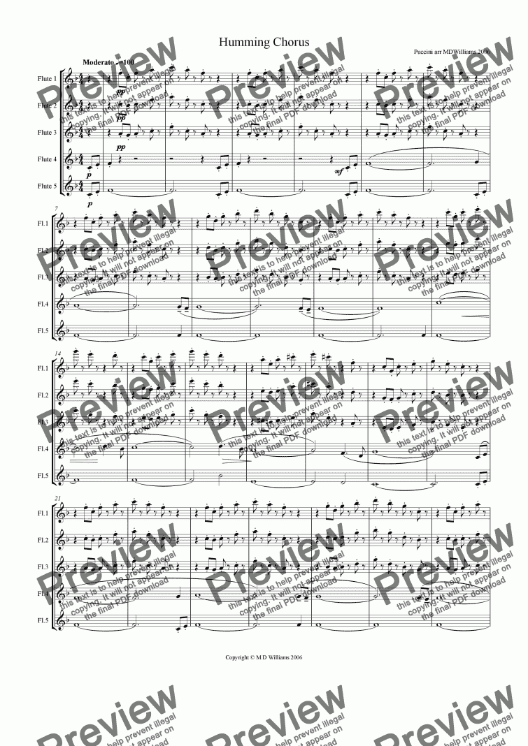 page one of Puccini Humming Chorus from Madam Butterfly