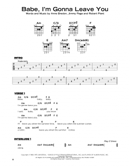 page one of Babe, I'm Gonna Leave You (Really Easy Guitar)