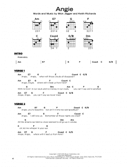 page one of Angie (Really Easy Guitar)