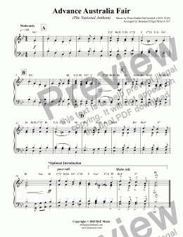 page one of Advance Australia Fair (The National Anthem) - Piano only [Bb - Chorded]