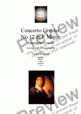 page one of CORELLI, A. - Concerto Grosso No. 12 in F major - arr, for String Quartet by Gerald Manning