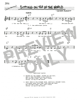 page one of Sitting On Top Of The World (Real Book – Melody, Lyrics & Chords)
