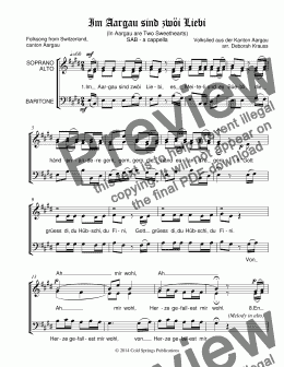 page one of Im Aargau sind zwöi Liebi (SAB, a cappella)