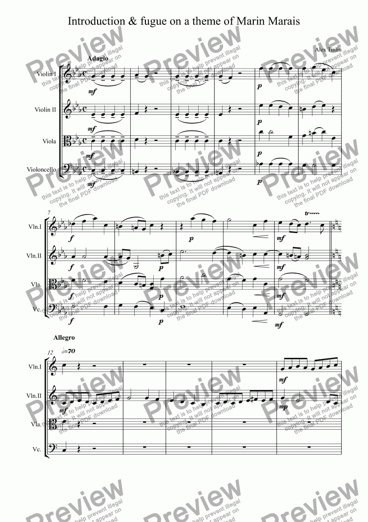 page one of Introduction & Fugue on a theme of Marin Marais