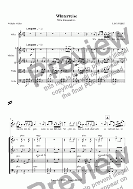 page one of SCHUBERT - Winterreise - XIIa.Einsamkeit arranged for Voice and string quartet