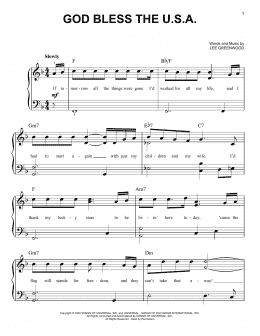 page one of God Bless The U.S.A. (Very Easy Piano)