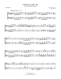 page one of Cruella De Vil (from 101 Dalmatians) (Trombone Duet)