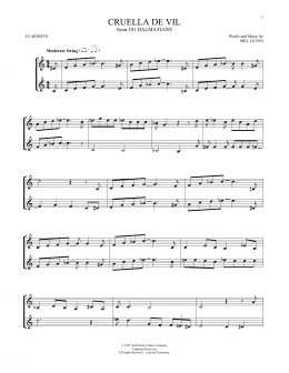 page one of Cruella De Vil (from 101 Dalmatians) (Clarinet Duet)