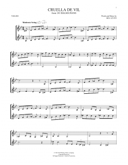 page one of Cruella De Vil (from 101 Dalmatians) (Violin Duet)