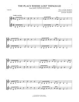 page one of The Place Where Lost Things Go (from Mary Poppins Returns) (Violin Duet)