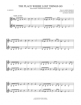 page one of The Place Where Lost Things Go (from Mary Poppins Returns) (Clarinet Duet)