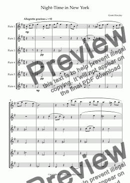 page one of "Night-Time in New York" A Blue waltz for Flute Choir (6 C Flutes)