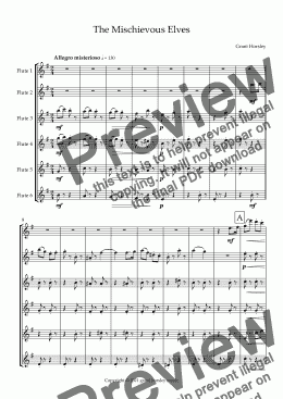 page one of "The Mischievous Elves" For Flute Choir (6 C Flutes)