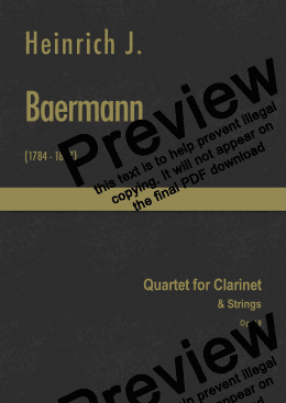 page one of Baermann - Quartet for Clarinet & Strings