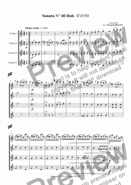 page one of HAYDN - Sonata N° 60 Hob. XVI/50 arranged for Violin quartet
