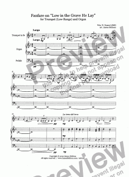 page one of Fanfare on "Low in the Grave He Lay" for Bb Trumpet Low Range and Organ - Full Score and Tpt Part