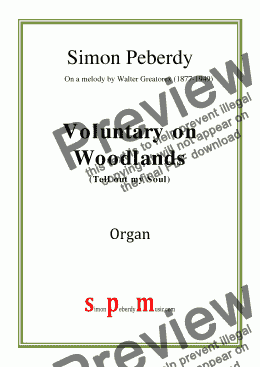 page one of Voluntary on Woodlands (Tell out my Soul) by Simon Peberdy, on a melody by Walter Greatorex