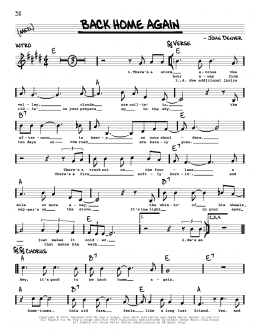 page one of Back Home Again (Real Book – Melody, Lyrics & Chords)