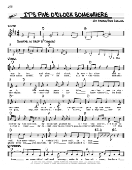 page one of It's Five O'Clock Somewhere (Real Book – Melody, Lyrics & Chords)