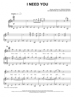 page one of I NEED YOU (Piano, Vocal & Guitar Chords (Right-Hand Melody))