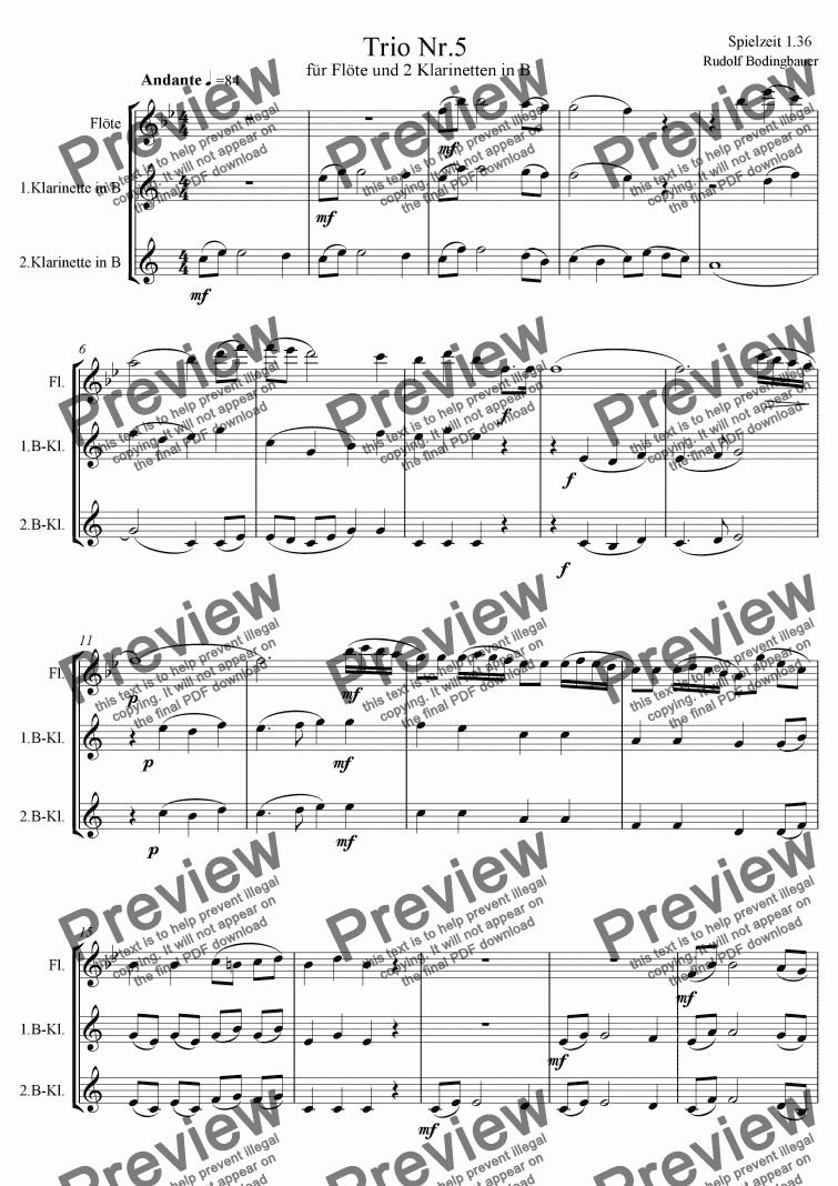 page one of Trio Nr. 5 f�r Fl�te und 2 Klarinetten in B
