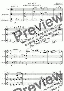 page one of Trio Nr. 5 für Flöte und 2 Klarinetten in B