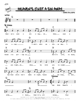 page one of Heaven's Just A Sin Away (Real Book – Melody, Lyrics & Chords)
