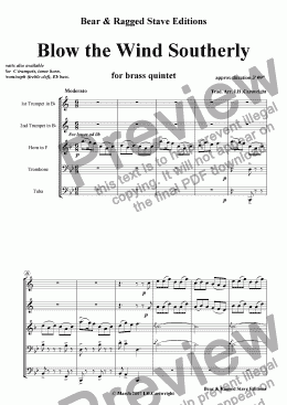 page one of Blow the wind Southerly for brass quintet