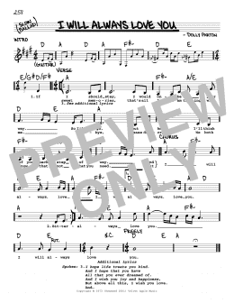 page one of I Will Always Love You (Real Book – Melody, Lyrics & Chords)