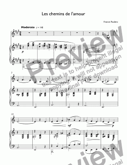 page one of Poulenc - Les chemins de l'amour for trumpet C & piano