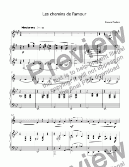 page one of Poulenc - Les chemins de l'amour for trumpet Bb & piano